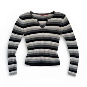 Y2k Outlooks striped ribbed‎ long sleeve v neck top medium